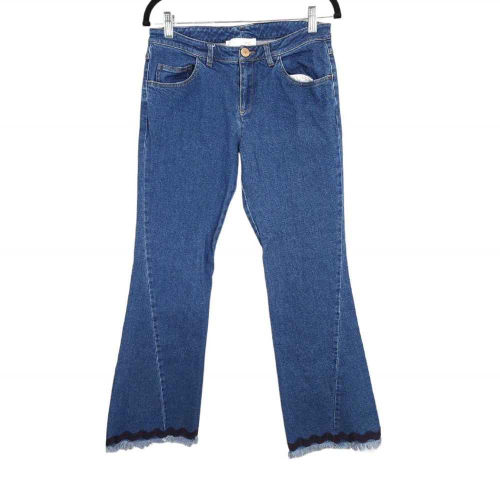 See By Chloe Womens Jeans Cropped Kick Flare Twisted Seam Scalloped Hem Sz 26